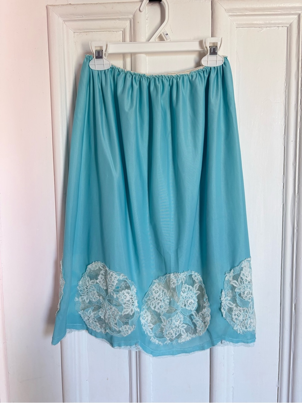 Vintage Blue Slip Skirt with Lace Details